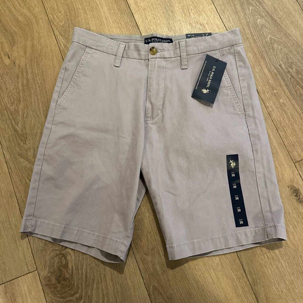 U.S. Polo Assn. Men's Mason Shorts Casual Flat Front Grey Stretch Size 30‎